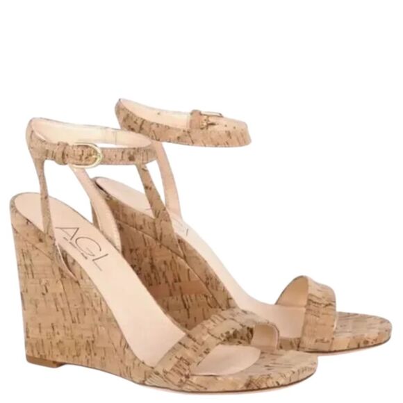 AGL Demi Ankle Strap Wedge in Natural Cork